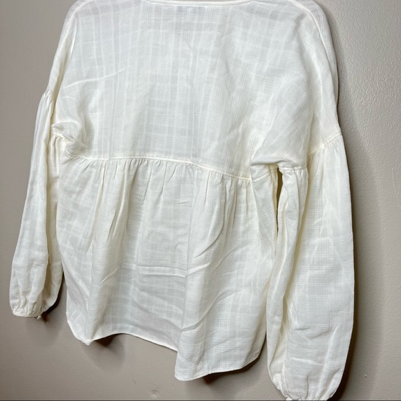 Madewell White Vneck Cropped Blouse Long Balloon Sleeves Size XS - Picture 7 of 7